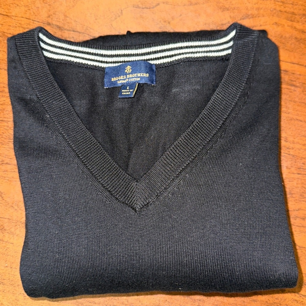 Brooks Brothers Black Supima Cotton V-Neck Sweater Men's Large - Picture 3 of 8